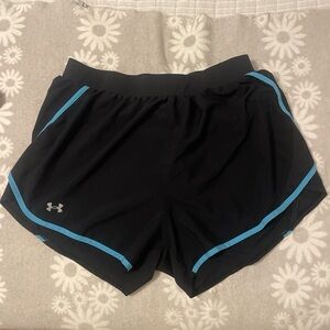 Under Armour XL Running Shorts HeatGear Black Blue Trim